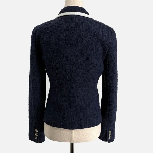 J. Crew Textured Tweed One Button Cotton Blazer in Navy - Size 0 - Picture 3 of 7